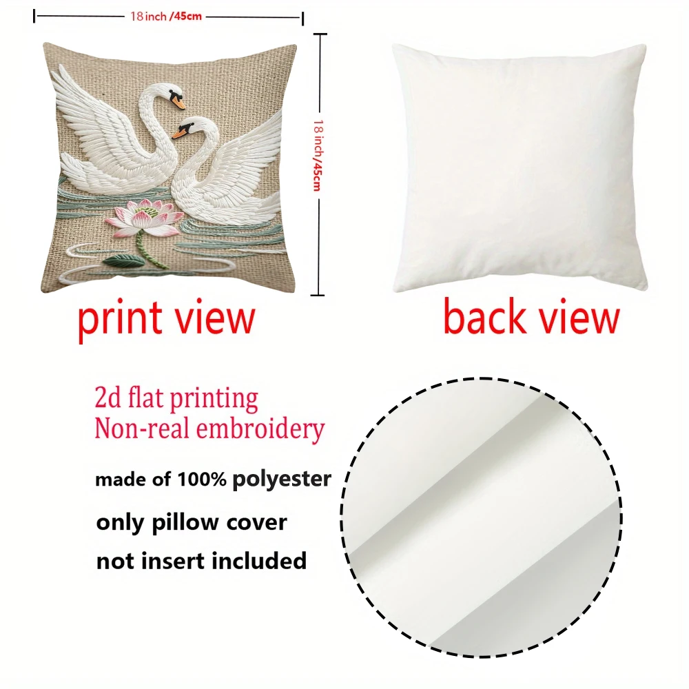 1 المخدة 2D الطباعة المسطحة المطرزة سوان نمط الخيش نمط وسادة البوليستر المخدة أريكة غطاء الوسادة الزخرفية