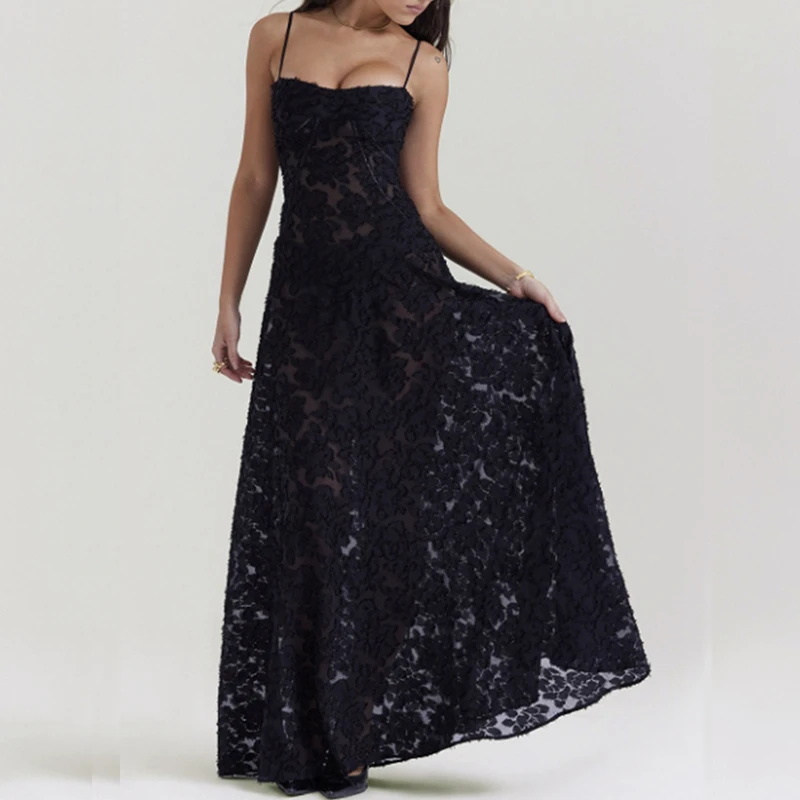 2024Sleeveless Lace Dress with Embroidered, Slim Long Dress, Sexy Off Shoulder, High Waist Banquet Dress, Spring and Summer Holi