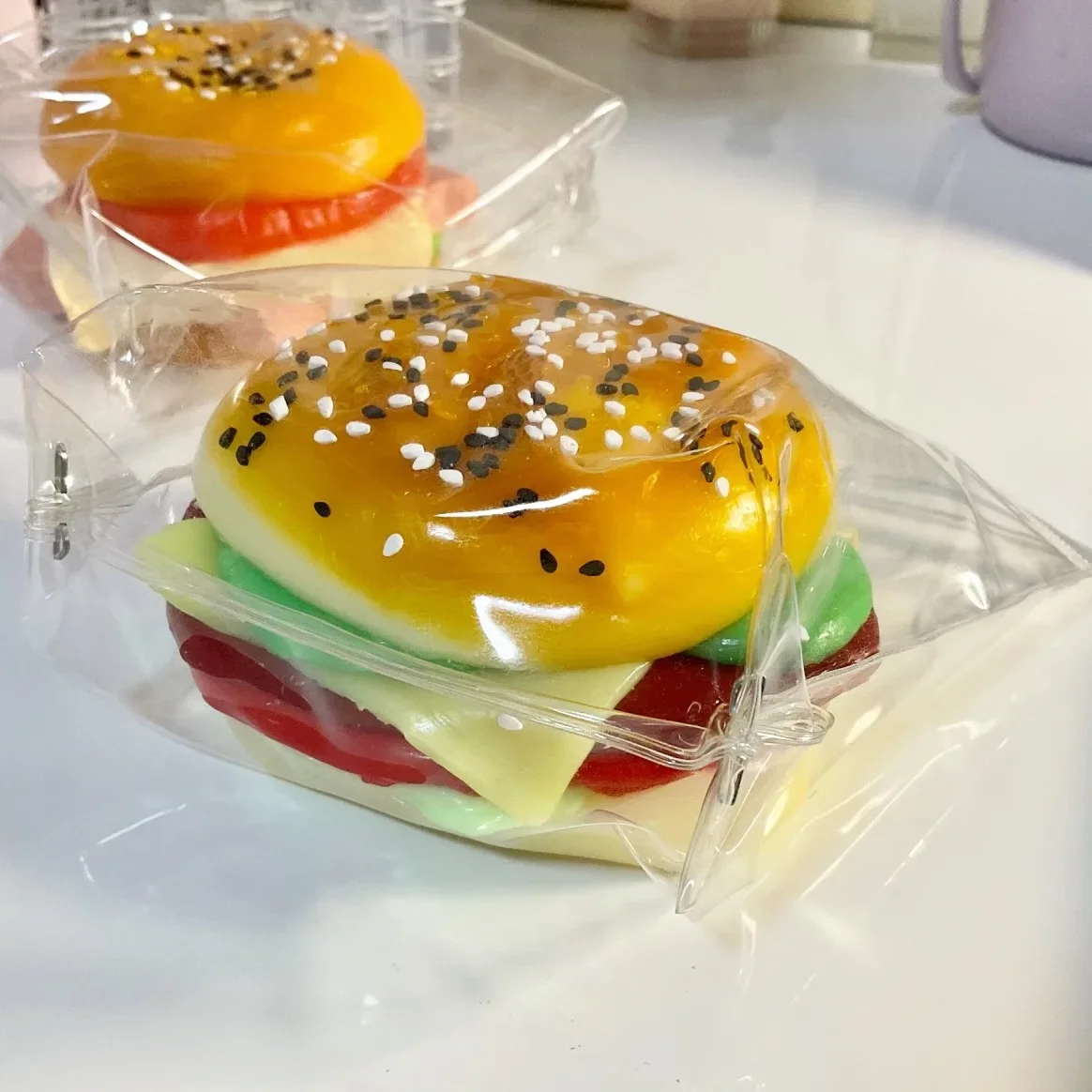 

Squishy Silicone Taba Squishy Mushy Handmade 5 Layered Beef Cheese Burger Tabby Hamburger Stress Release Hand Relax Gift Toy