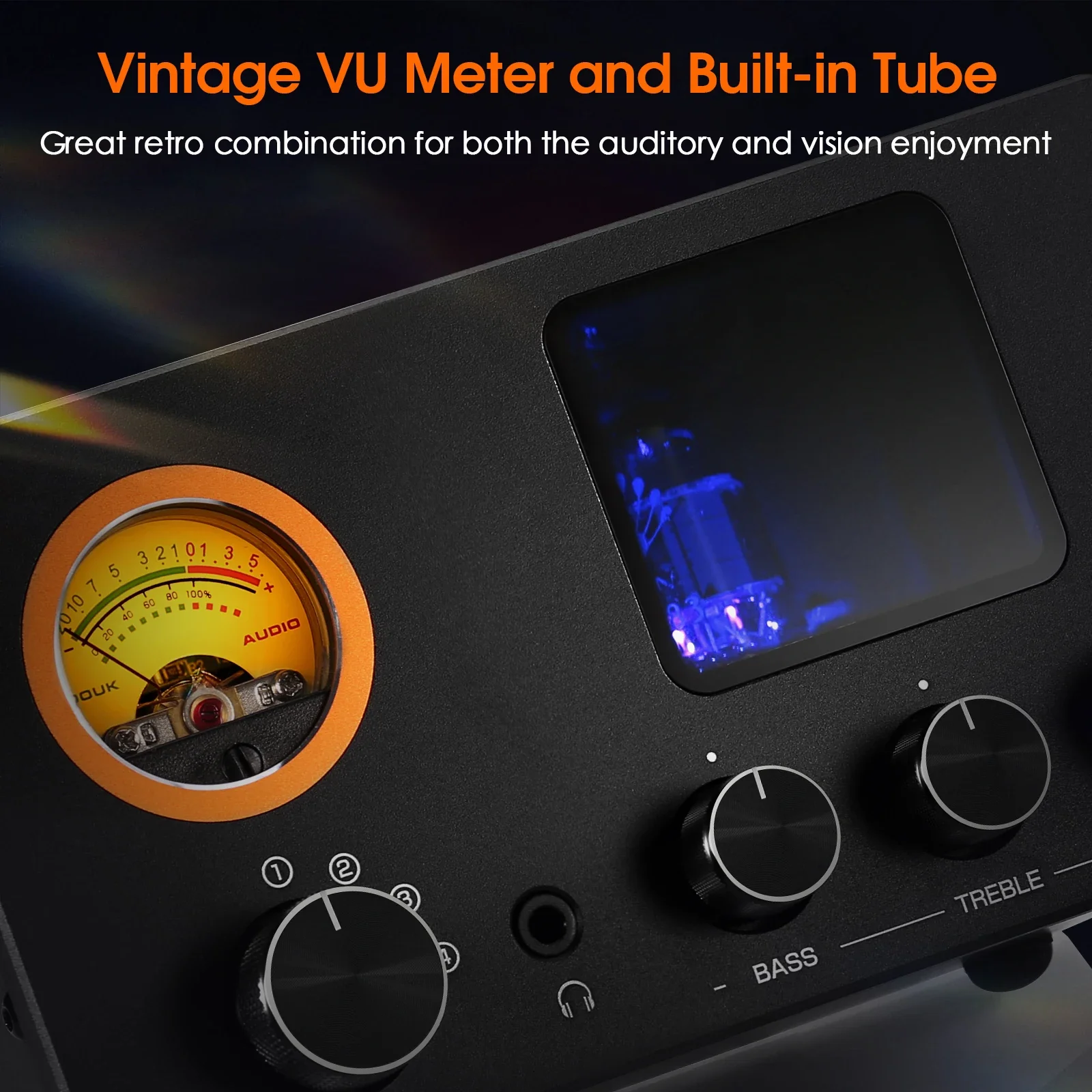 Douk Audio TUBE-T5C صمام ستيريو أنبوب المضخم صغير 4-Way مقسم صوت محدد الصوت سماعة أمبير مع VU متر