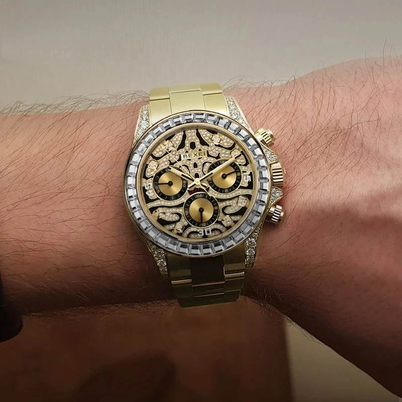 

Fashion Three Eyed Dial Automatic Mechanical Watches for man 316L Stainless Steel Skeleton Movement Man Watch Luxury Waterproof