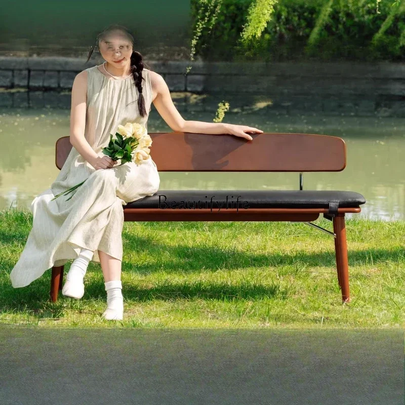 09ZSolid wood bench leisure home soft bag antique backrest stool