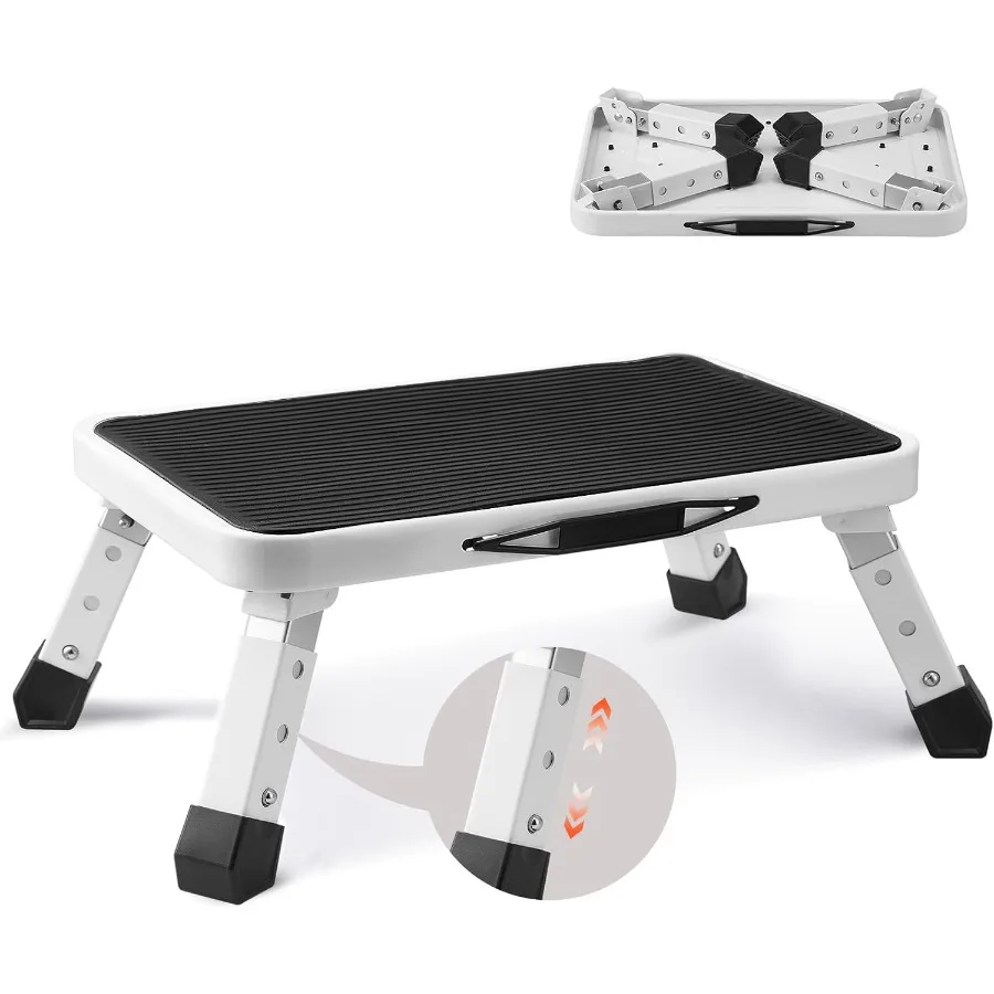 

1Step 330lbs Capacity Folding Steel Step Ladder Adjustable Height NonSlip Sturdy Step Stool for Adults Toddlers Offices RVs Bat