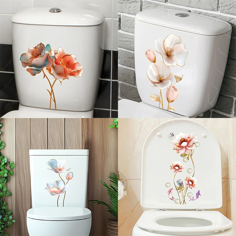 Blossom Wall Stickers Household Toilet Cover Stickers Toilet Bathroom Home Beautification Stickers Home Decoration