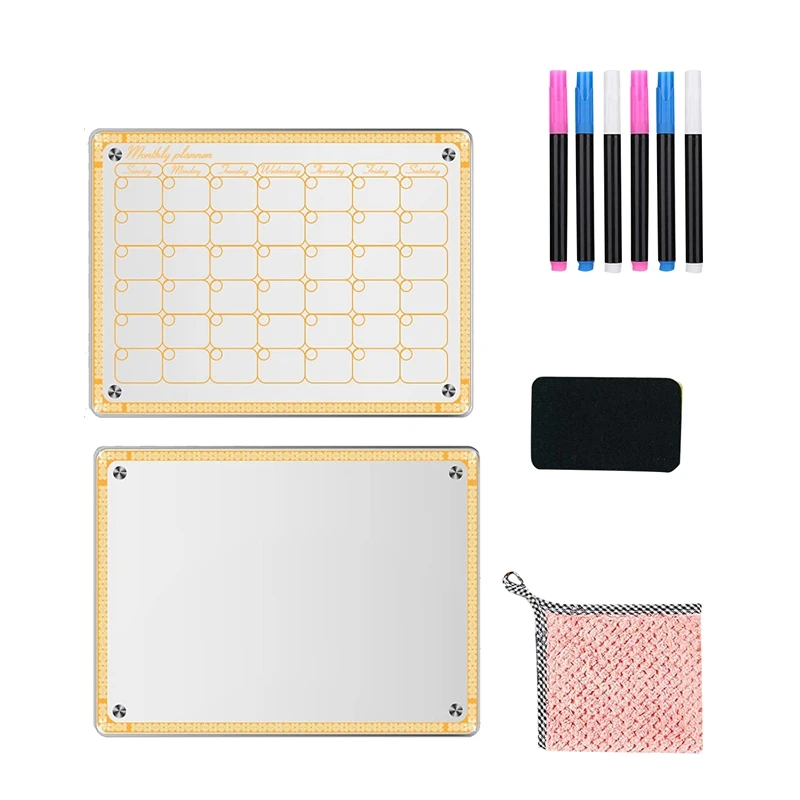 Small Dry Erase Board For Fridge, 2Pack 15.7X11.8 Inch Clear Calendar Planner Board For Refrigerator