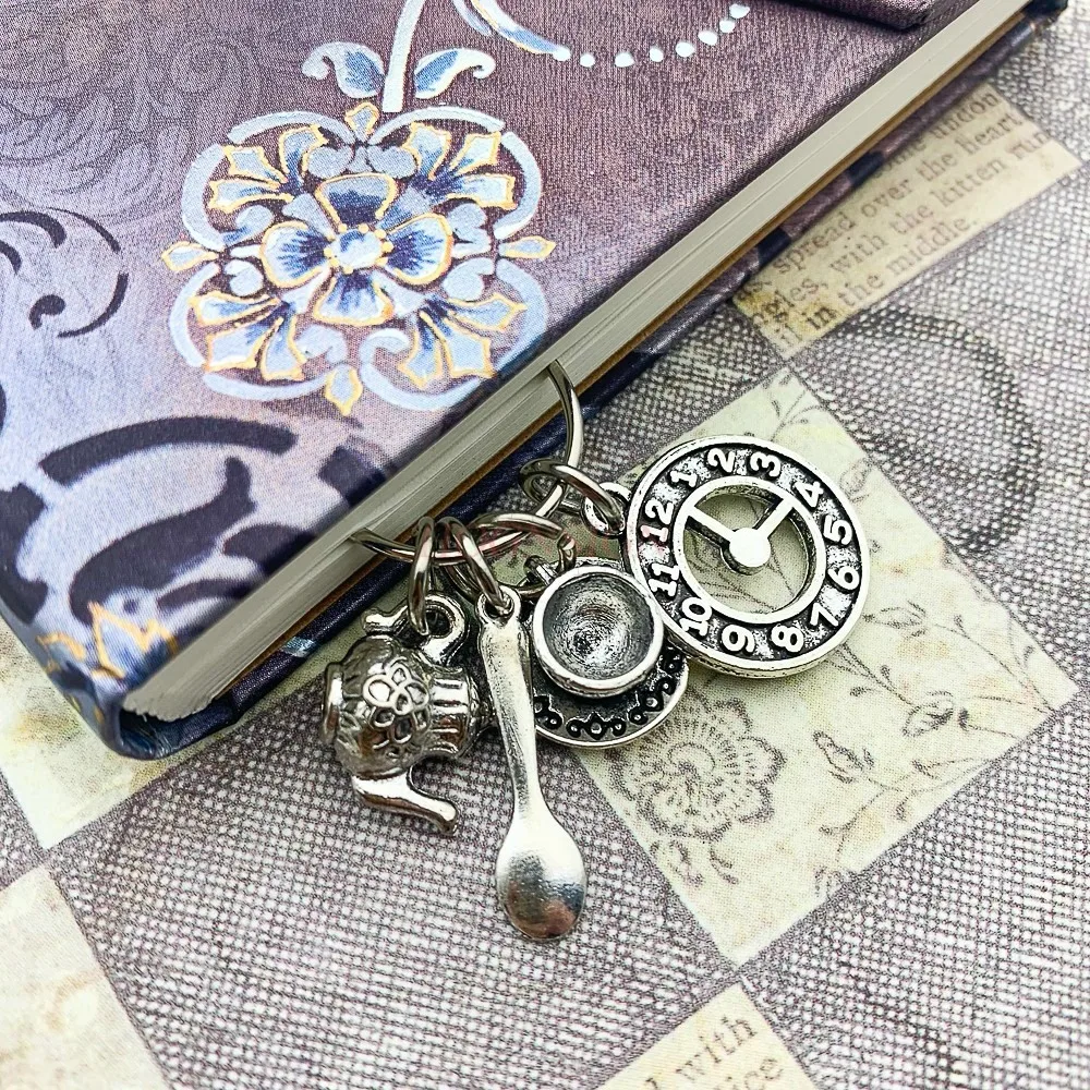 Vintage paper clip, afternoon tea, tea cup pendant, silver homemade notebook decoration