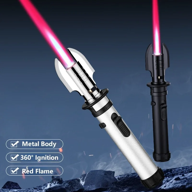 Lightsaber Style Metal Outdoor Windproof Gas Lighter Red Flame Turbine Torch Spray Gun BBQ Cooking Welding Cigar Lighter