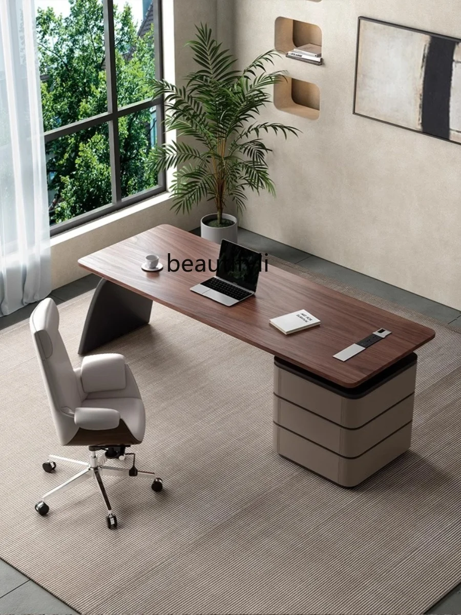 

Italian minimalist walnut solid wood desk modern high-end light luxury study desk