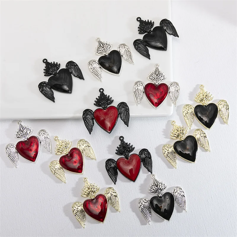 

5pcs Colorful Gothic Heart Wings Charm Pendants Punk Crystal Multi-style Pendant Jewelry Making DIY Handmade Accessories