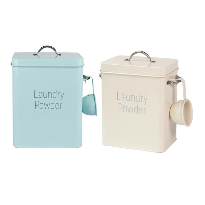 

2Pcs 5L Powder Laundry Powder Boxes Storage With Scoop - White & Green