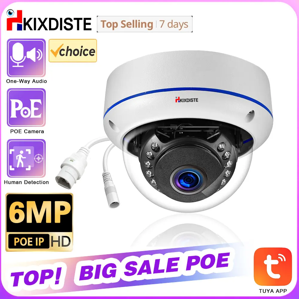 

Tuya APP Audio Dome IP Camera Outdoor Explosion-Proof 6MP Security POE IP Cameras Smart Life Home Motion Detection Metal Shell