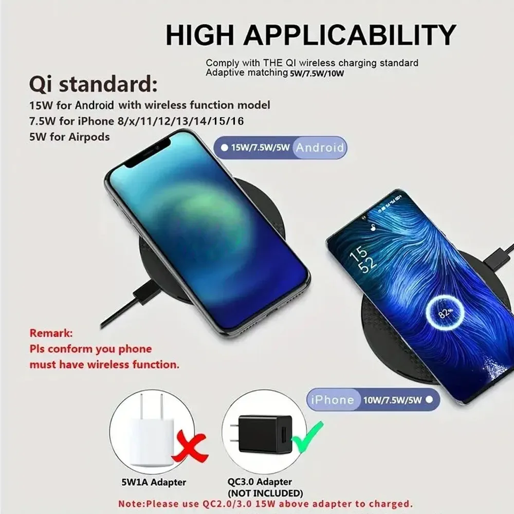 Wireless Charger Pad Stand Desktop Ultra-thin Mobile Phone Fast ChargingDock Station For iPhone16 15 14 13 12 11 Samsung Xiaomi