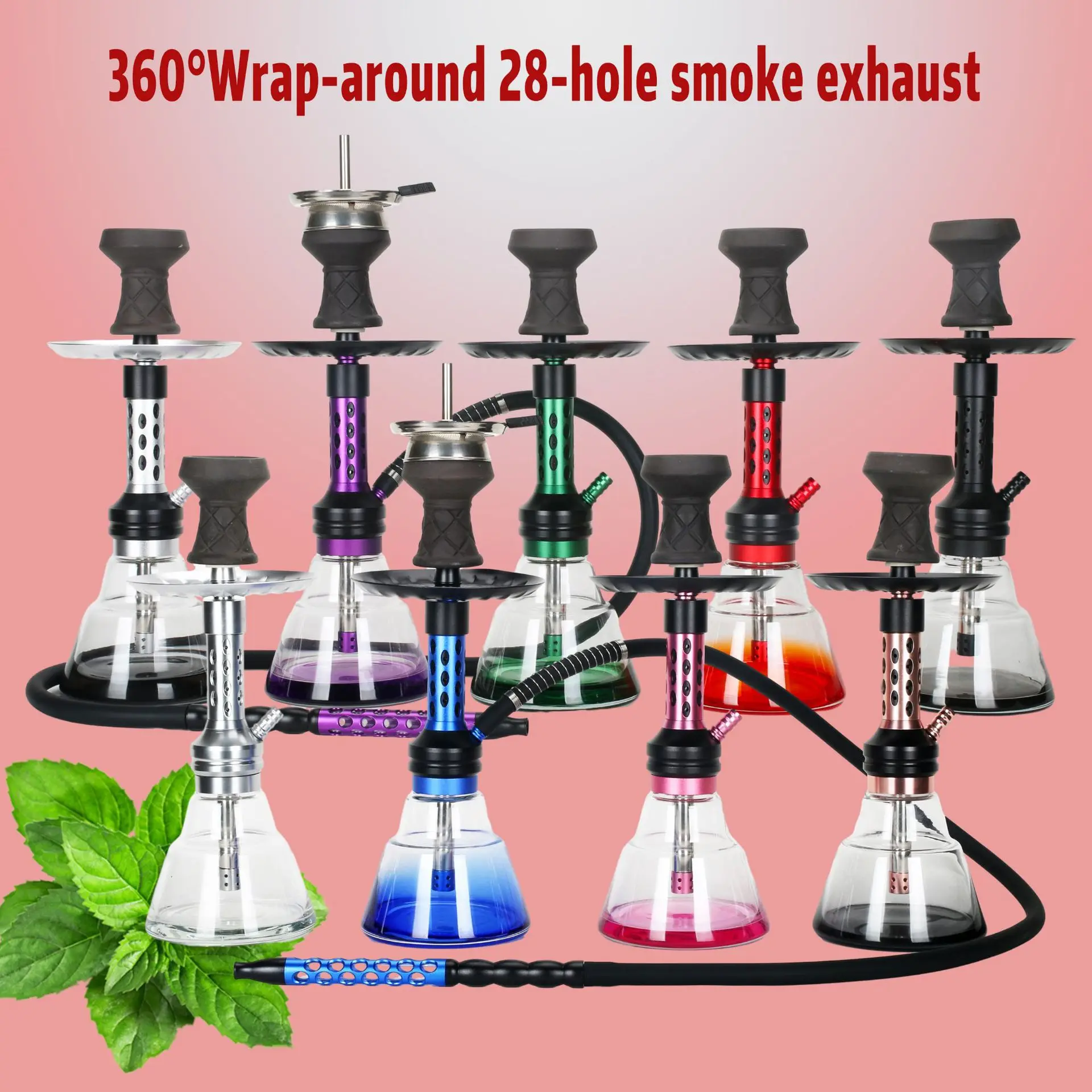 

28-hole Smoking Aluminum Alloy Single Pipe Hookah Set 46cm Large Smoke High-end New Shisha Narguile Complete Hoka Acecessories