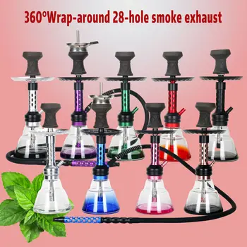 알루미늄 합금 단일 파이프 물 담뱃대 세트, 28 홀 스모킹, 46cm 대형 스모크, 하이 엔드, Shisha Narguile, 완전한 호카 액세서리 