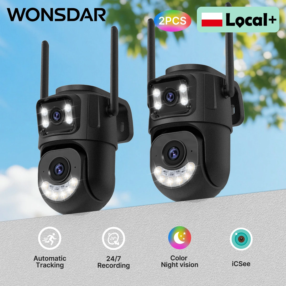 WONSDAR 1PC/2PCS Caméra IP WiFi Améliorée 2.4GHz & 5GHz pour Extérieur, Caméra de Sécurité avec Suivi Automatique, Vision Nocturne, Vidéosurveillance ICsee