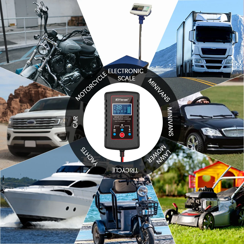 شاحن بطارية ذكي لجزازة العشب للدراجات النارية ، حماية متعددة ، شاحن تعويم تلقائي للسيارة ، كابل محول حافظة ، مفتاح 6 فولت ، 12 فولت #2