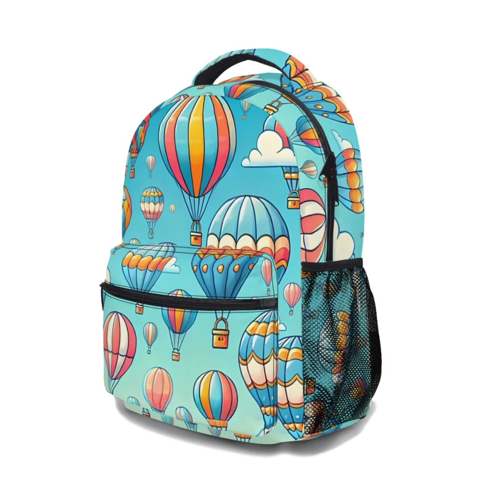 Colorido ar quente balões mochila para meninas, ilustração aventura céu psíquico, estudante de grande capacidade, 17"