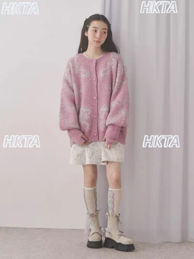 日本の秋のレトロかわいいリボン長袖ニットカーディガンコートトップ女性甘いルーズカジュアル多用途セータージャケット女性