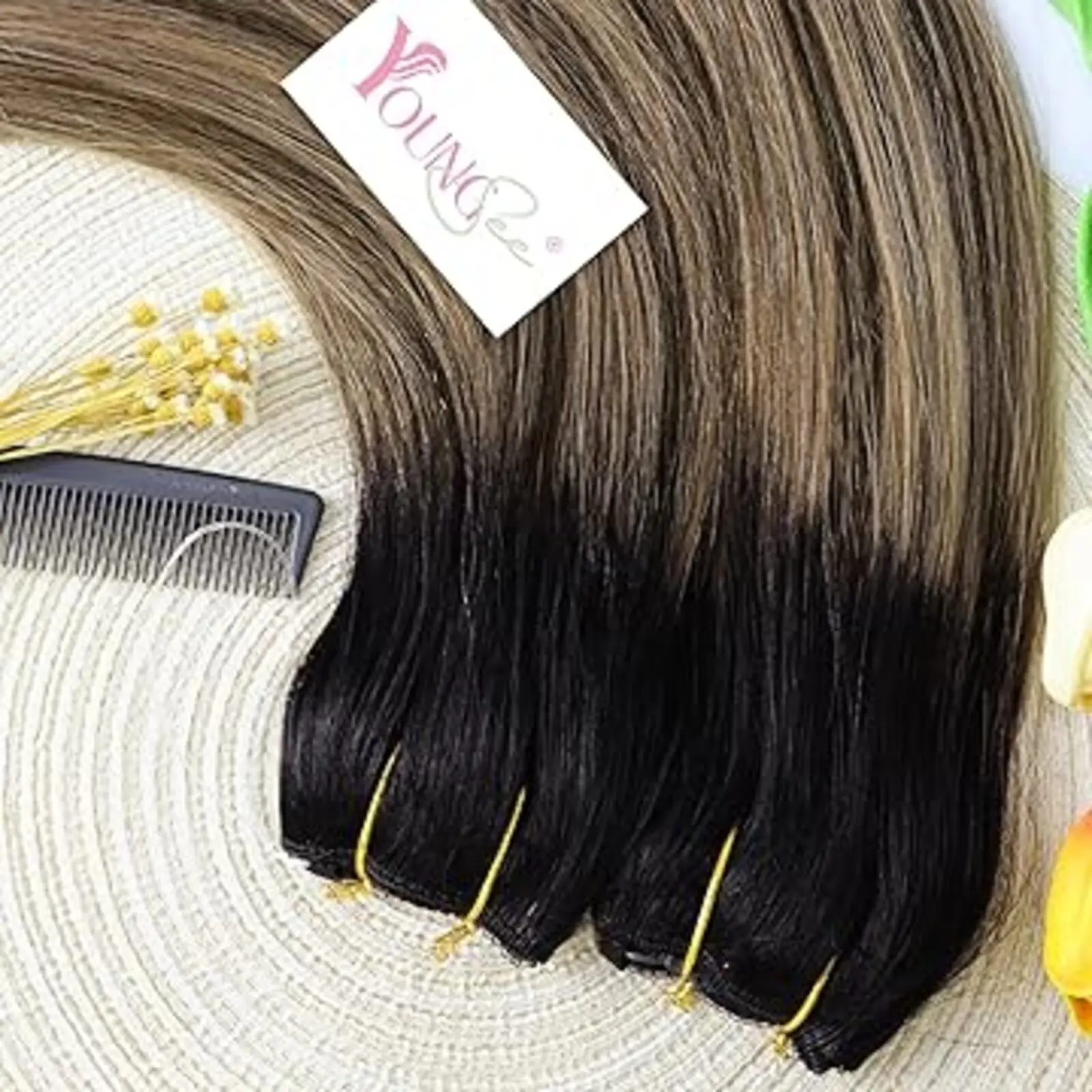 Extensão de cabelo de fio de peixe YoungSee fácil de instalar cabelo de fio invisível reto para desbaste de cabelo 12-20 polegadas