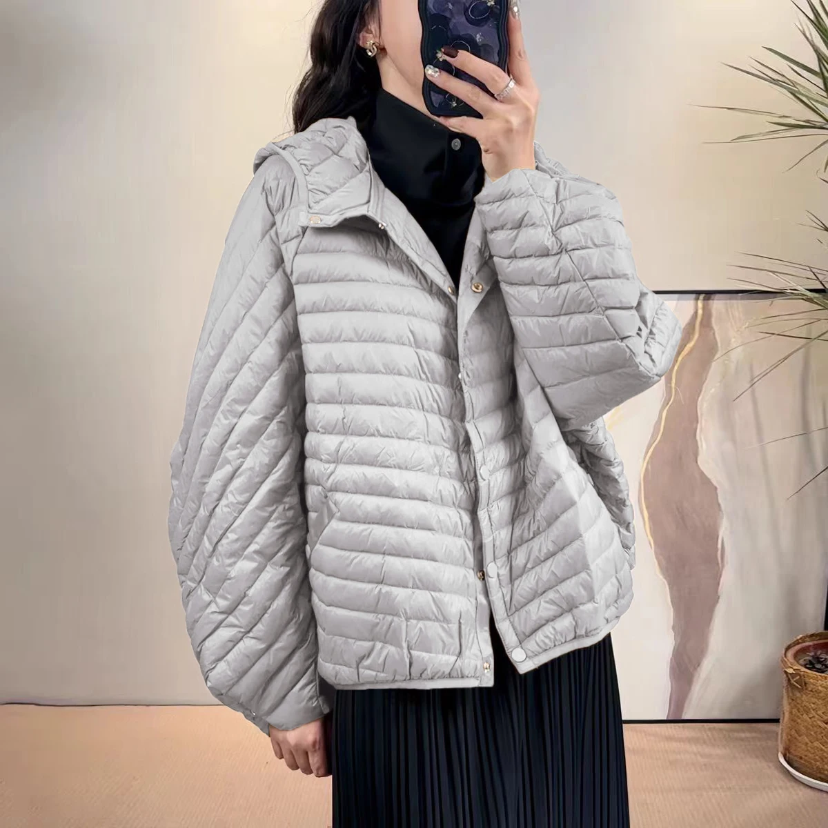 

Lightweight Padded Jaet Women's Hooded Batwing Versatile Faion Outerwear Trendy Commute Sle Long Sve Pure Color