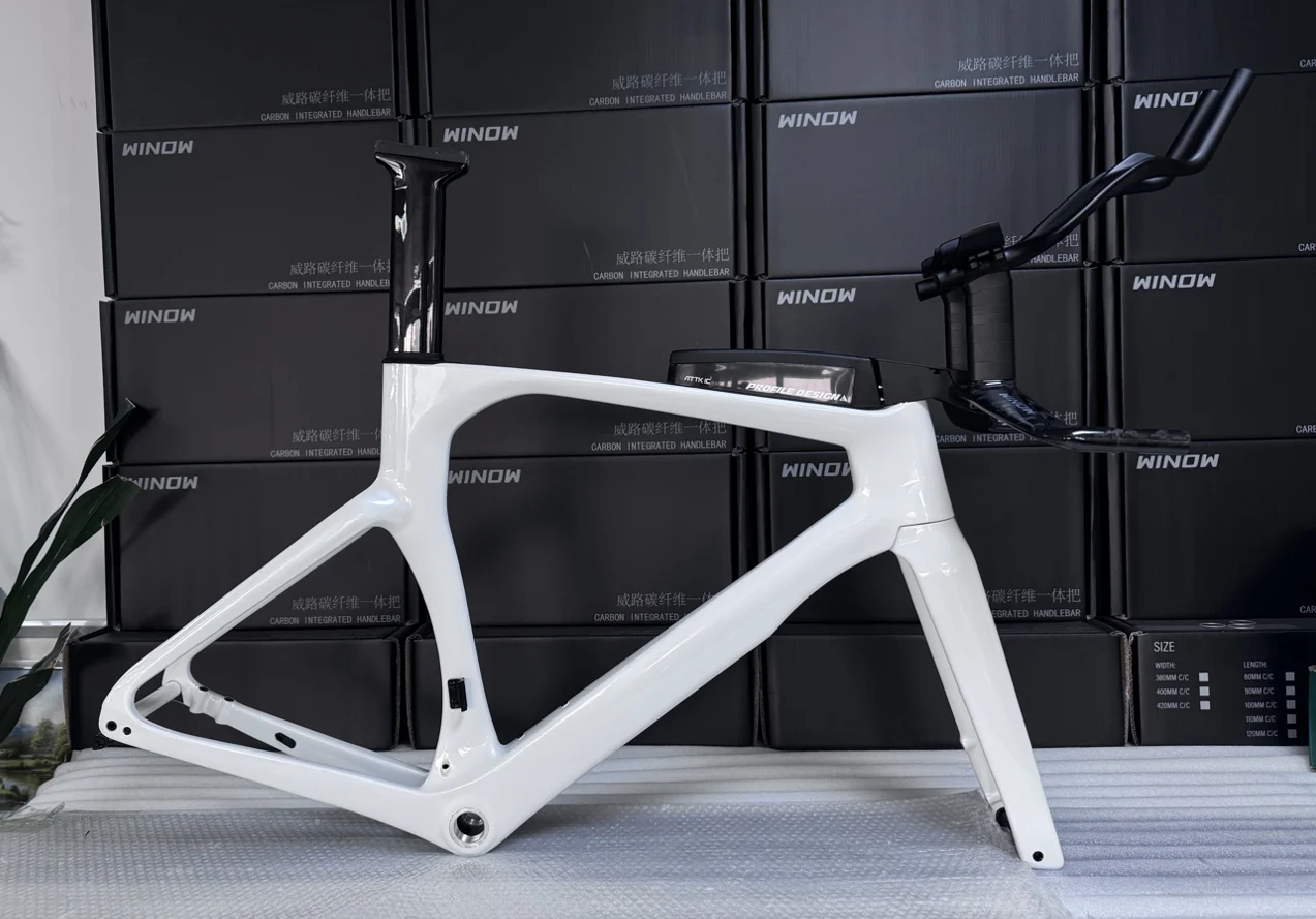 WINOW Cycle White glossy Paint Carbon time trial TT Bike Frame