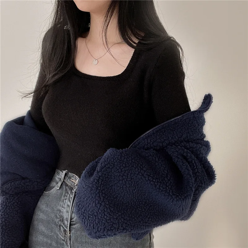 Koreanischer Stil Stehkragen-Hoodie mit Reißverschluss Übergroßer Damen-Hoodie für Herbst/Winter Lammwolle Langarm-Freizeitoberteil Y2K Streetwear-Stil – Detail 13
