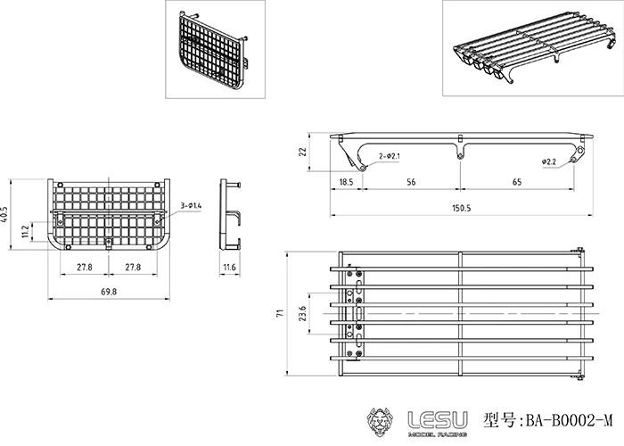 Für 1/14 Modell AC360 Baggerkabine, oberes Metall-Antikollisionsgitter, Spotlicht, DIY LESU – Detail 1