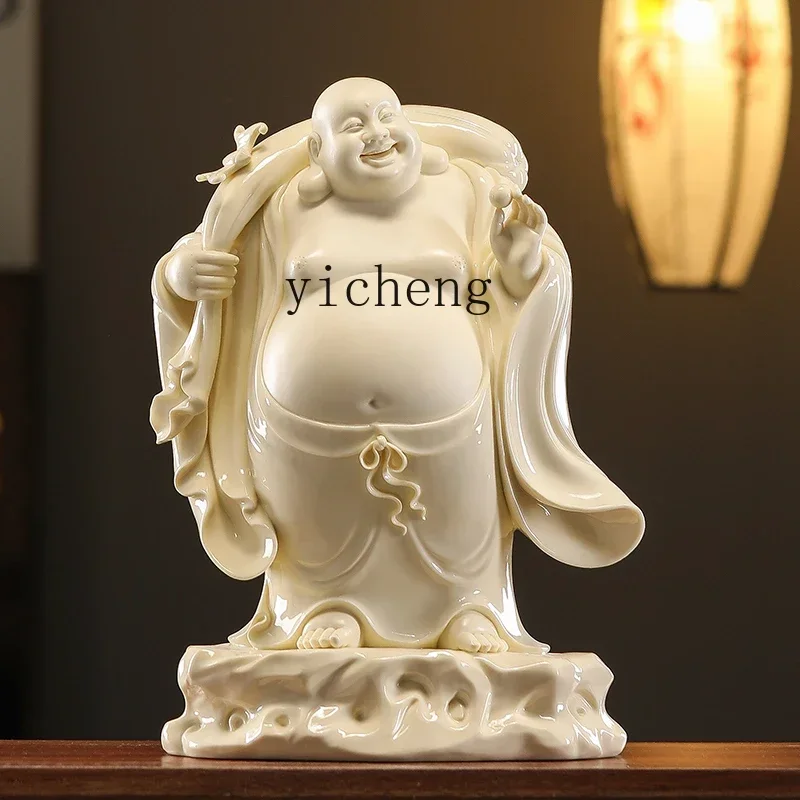 X9 Ceramic Maitreya Buddha Bodhisattva Big Belly Buddha Statue Happy Laughing Buddha Ornament