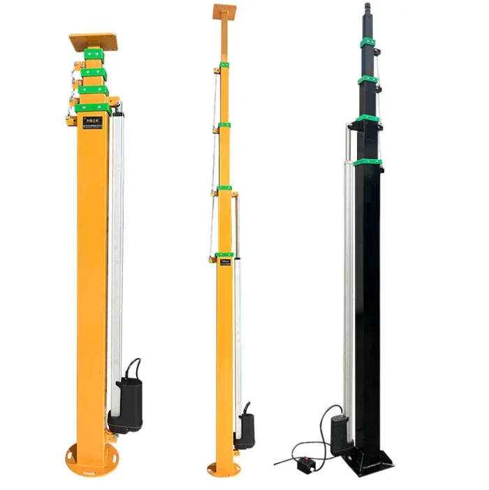 Single person rapid deployment of 6-meter telescopic mobile mast for communication trucks