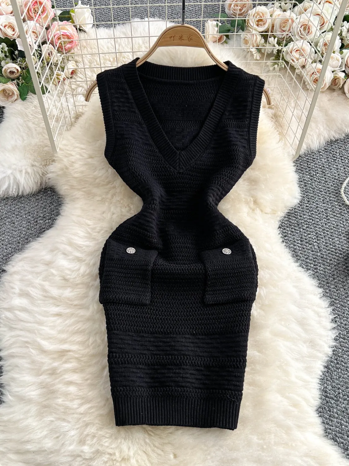 Foamlina chique vintage elegante com decote em v verão vestido de malha saia para mulheres apertado magro elegante chique vestidos de malha casual escritório