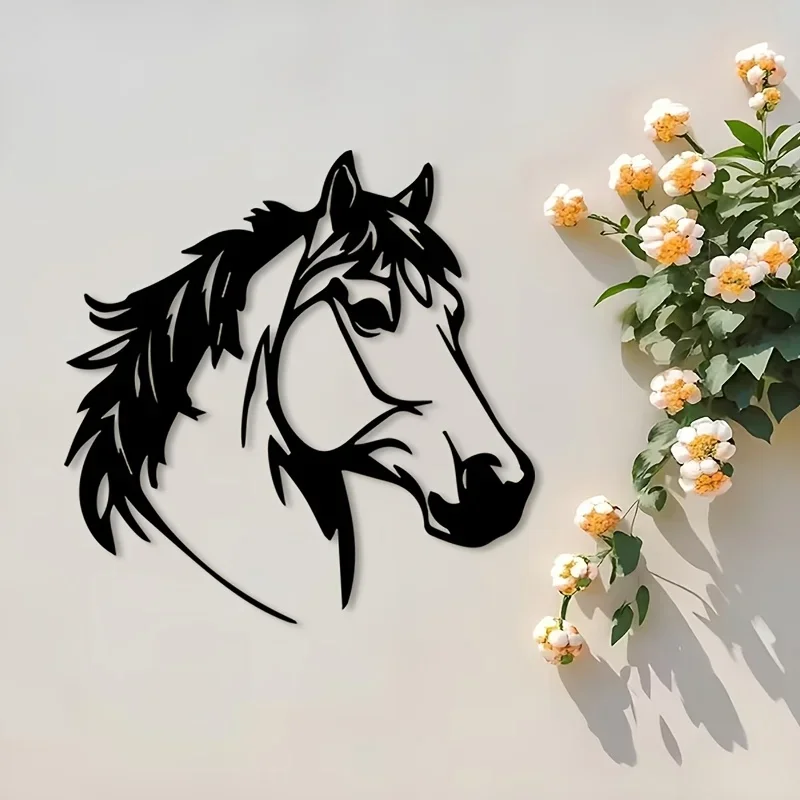 CIFBUY Iron Horse Head Wall Art Minimalist Sculpture Living Room Office Decor Gift Black Rustic Hanging Equine Ornament