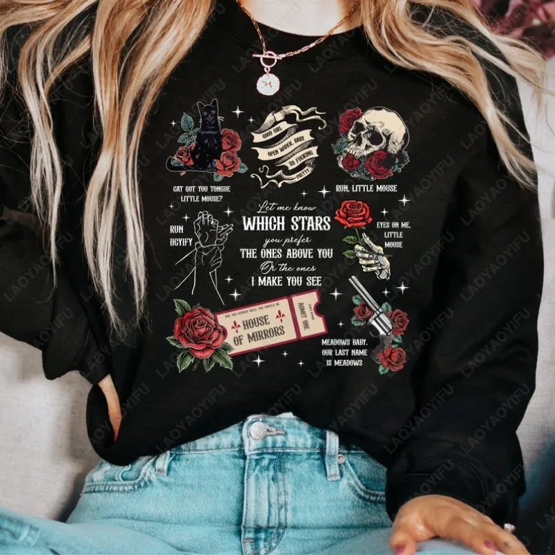 Haunting Adeline inspirado gótico adulto inverno pulôver bookish amantes presente solto retro camisola engraçado gato rosa moletom feminino