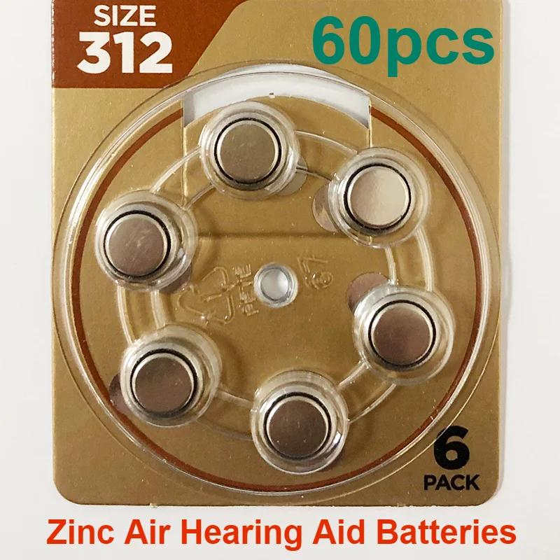 60PCS   Zinc Air Hearing Aid Batteries  for  Hearing aids A312 312A ZA312 312 PR41 Battery A312