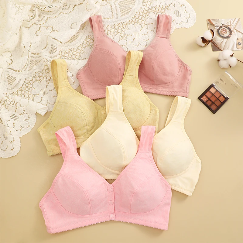 FINETOO 1Pcs Mother Front Open Bra Pure Cotton Bra Plus Size Gather Underwear Women\'s Thin Bra Without Steel Ring Vest Style Bra