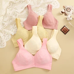 FINETOO 1Pcs Mother Front Open Bra Pure Cotton Bra Plus Size Gather Underwear Women's Thin Bra Without Steel Ring Vest Style Bra