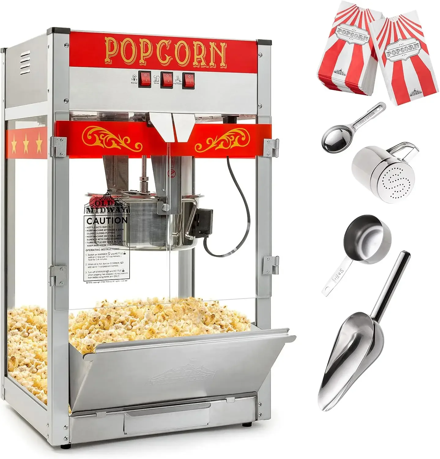 Máquina para hacer palomitas de maíz comercial Midway Popper con tetera grande de 12 onzas - Rojo