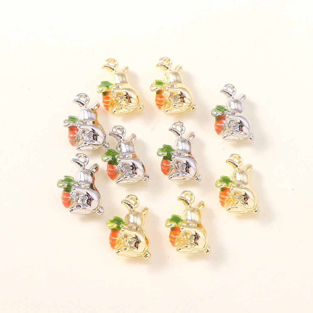5 Stück 14 x 10 mm niedliche Karotten-Kaninchen-Charms-Perlen für baumelnde Ohrringe, DIY-Anhänger, Armbänder, Halsketten, handgefertigte Schmuckherstellung