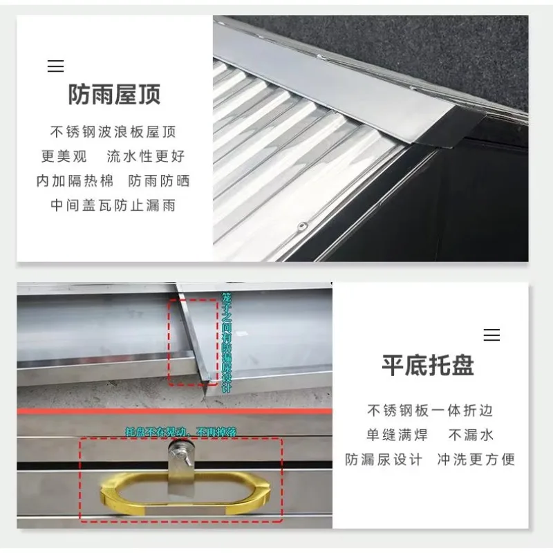 Factory Price  Silver Stainless Steel Dog Kennel Crate with Feeding Bowl Pull Tray Windproof Dog House