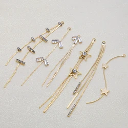 4pcs Copper Gold-plate Micro-set Zircon S-shaped Pentagram Long Accessories Diy Handmade Jewelry Earring Tassel Material Charms