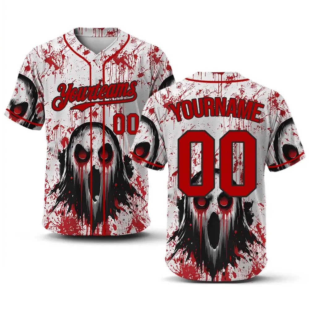 Halloween Horror Ghost Pumpkin Graphic Baseball Uniform Fashion Print Custom Number Button Shirt Men Women Cosplay Party Clothes