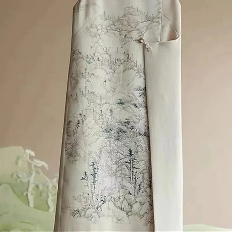 Fashion Chinese Style Printed Vest Dress Women O-Neck Sleeveless Dresses Woven Design Irregular Patchwork Vestidos Autumn 3558