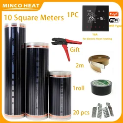 Minco Heat 220W/ ㎡   50/80 cm Breite 10 m2 Infrarot-Fußbodenheizungsfolie mit WLAN-Thermostat-Installationsset