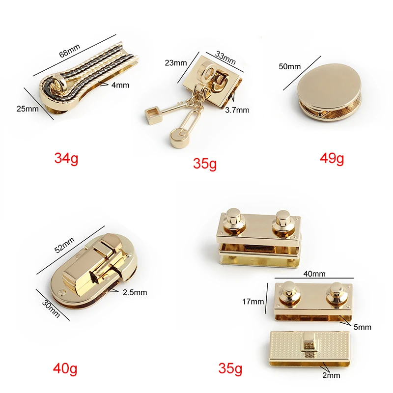 2/5/20Sets Gold/Light Gold Round/Rectangle Metal Push Press Snap Clasps Locks For Handbag Purse Bags Turn Twist Lock Accessories