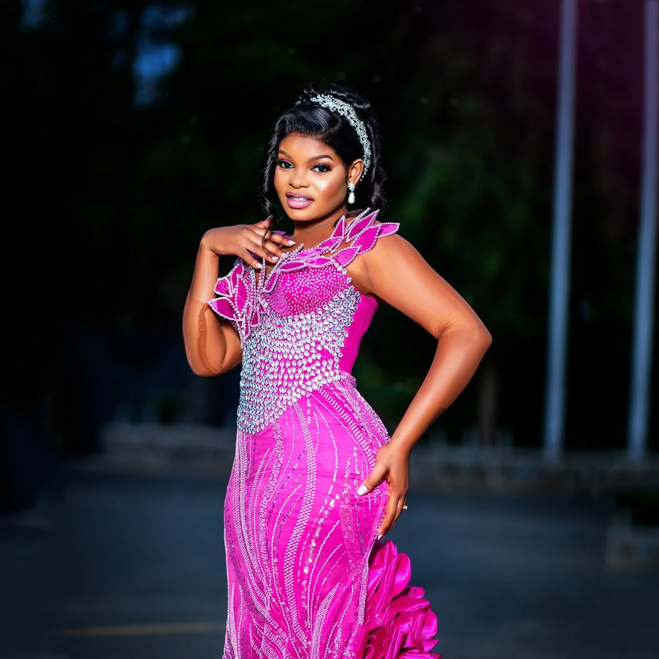 Pink Puffy Sleeve Straight abendkleider Floral Evening Dresses vestidos formales robe de soiree Nigerian Evening Dress Long