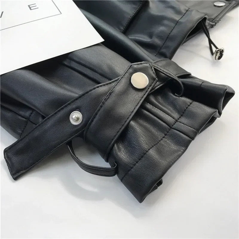 Hooded Leather Jacket for Women Big Pockets Oversized Korean Style Bomber Jacket Pu Windbreaker Moto Cycle Coat Outwear