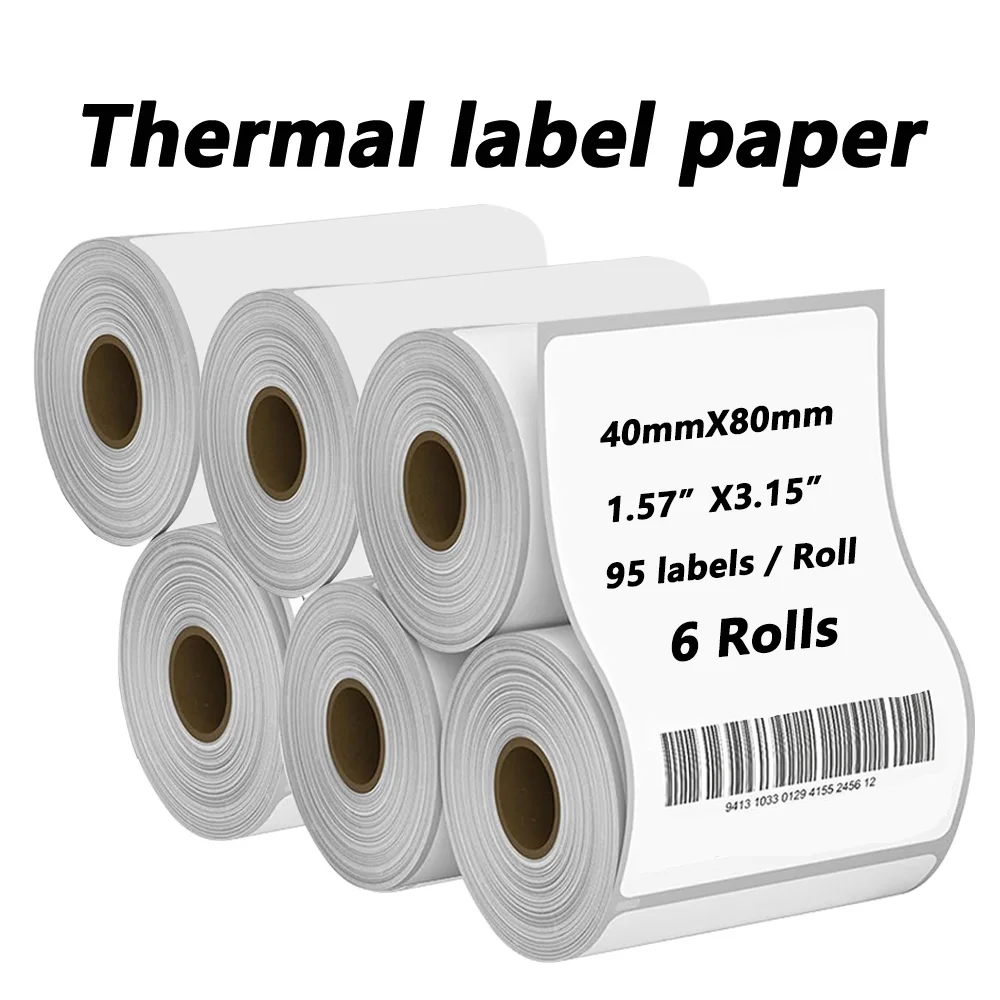 1~6Rolls P50/M110 Labels 1.57' X 3.14' (40mm X 80mm) Label Sticker Paper Compation Phomemo M110/M120/M220/M200 Thermal Labels-St
