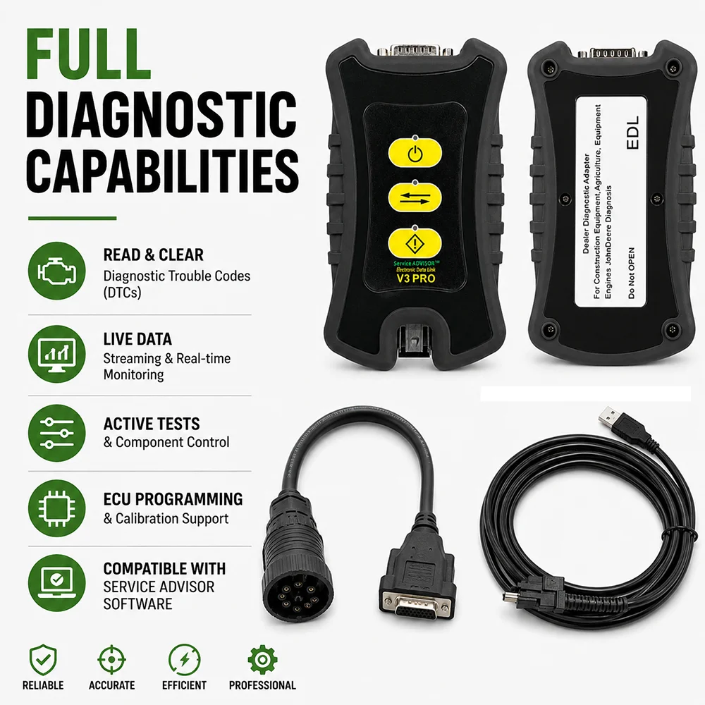 For John Deere Electronic Data Link EDL V3 Pro V5.4.44 AG+CF 512g SSD Advisor Construction Agricultrue Tractor Diagnostic Tool