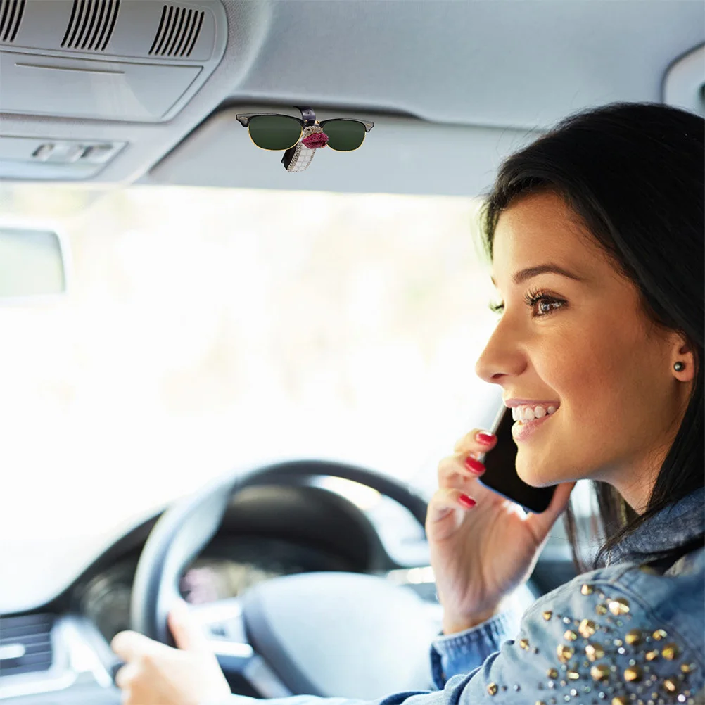 

2Pcs Car Sunglasses Holders Rhinestone Glasses Clips Car Visor Eyeglasses Mount Card Holder Durable Vehicle Glasses Clip