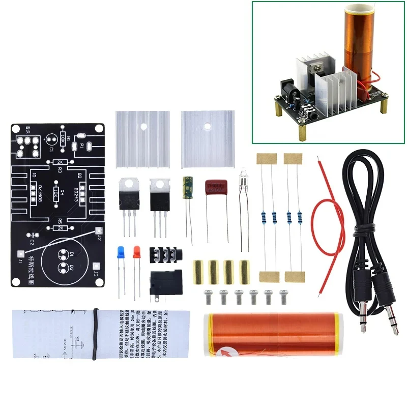 1 Set Mini Tesla Coil Kit 15W Mini Music Tesla Coil Plasma Speaker Tesla Wireless Transmission DC 15-24V DIY Kits