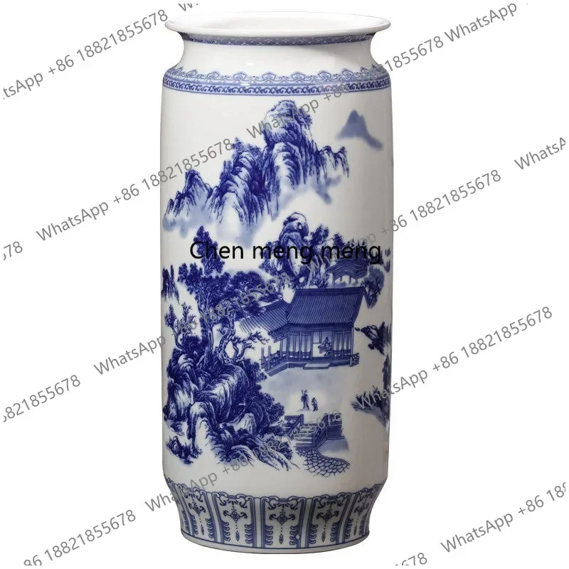 D80 Ceramics Blue and White Porcelain Vase Chinese Living Room Entrance Fugui Bamboo Hydroponic Vase Ornament Flower Arrangement